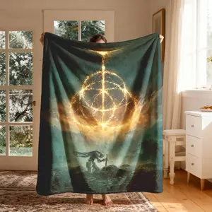 Elden Ring Theme Large Flannel Blanket, Soft Lightweight Warm All Season Throw for Bed Sofa Office Camping Travel, Christmas Winter Gift for Adults and Children, Kid-Friendly Gaming Room Decor