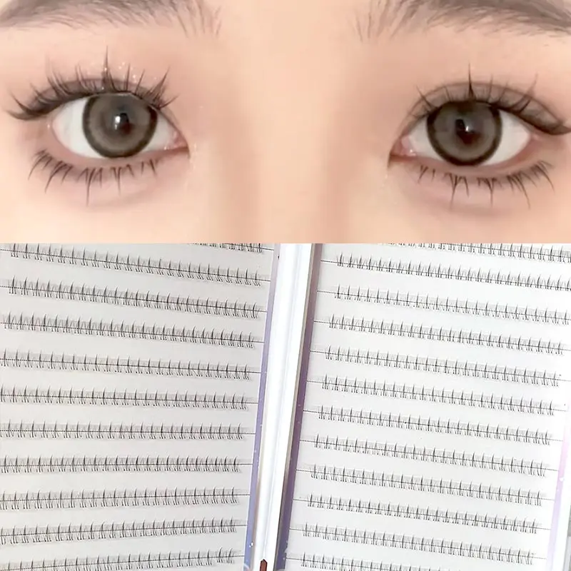 Glue-free double-tipped small flame lower eyelashes, lazy false eyelashes, 288 clusters segmented C curl, natural transparent lash band, self-adhesive lower eyelashes, Glueless lower lashes, Diy cluster lashes, suitable for daily commuting and parties