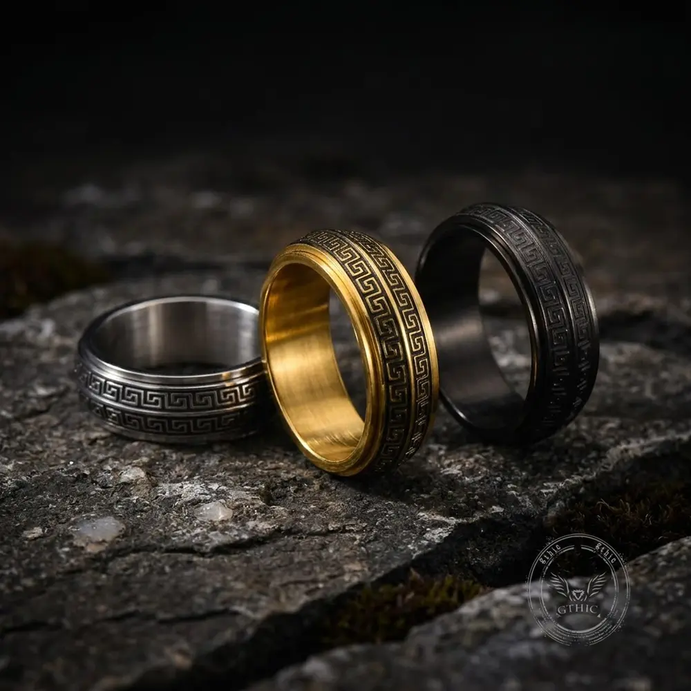 GTHIC Stylish Stainless Steel Spinner Ring Engraved with Great Wall Pattern Unique Cultural Unisex Jewelry Daily Streetwear & Travel Vacation Outfits