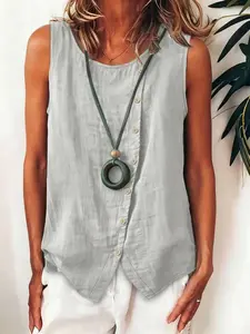 Women's Sleeveless Button Shirt, Womenswear Blouses, Side Single-Row Buttons Loose Vest Casual Top, New Arrival 2026 Cross-Border Fashion