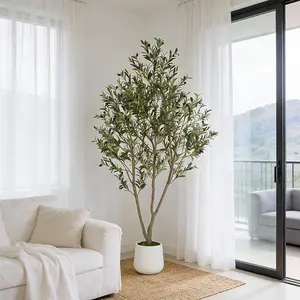 Fancybatt Artificial Olive Trees, 5ft/6FT/7FT, Indoor Tall Faux Olive Tree, with White Tall Planter, Artificial Plants with Natural Wood Trunk & Lifelike Fruits for Home Office Decor Decoration Decorative