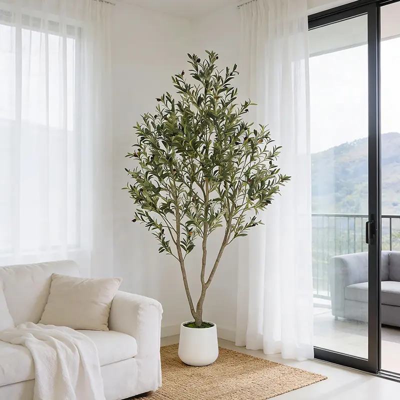 Artificial Olive Trees,6FT/7FT, Indoor Tall Faux Olive Tree, with White Tall Planter, Artificial Plants with Natural Wood Trunk & Lifelike Fruits for Home Office Decor Decoration Decorative,summerwins