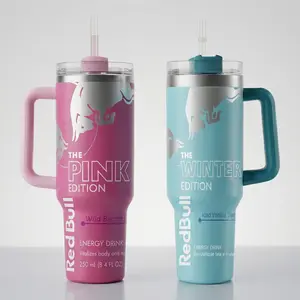 Bull Energy Drink Custom 40oz Insulated Tumbler with Handle & Straw | Energy Drink Inspired Travel Mug for Hot & Cold Drinks