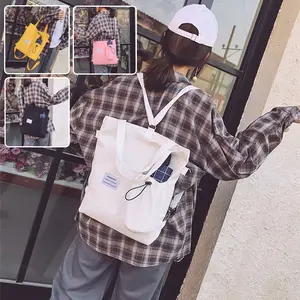 Convertible Canvas Backpack-Tote Bag with Pockets
