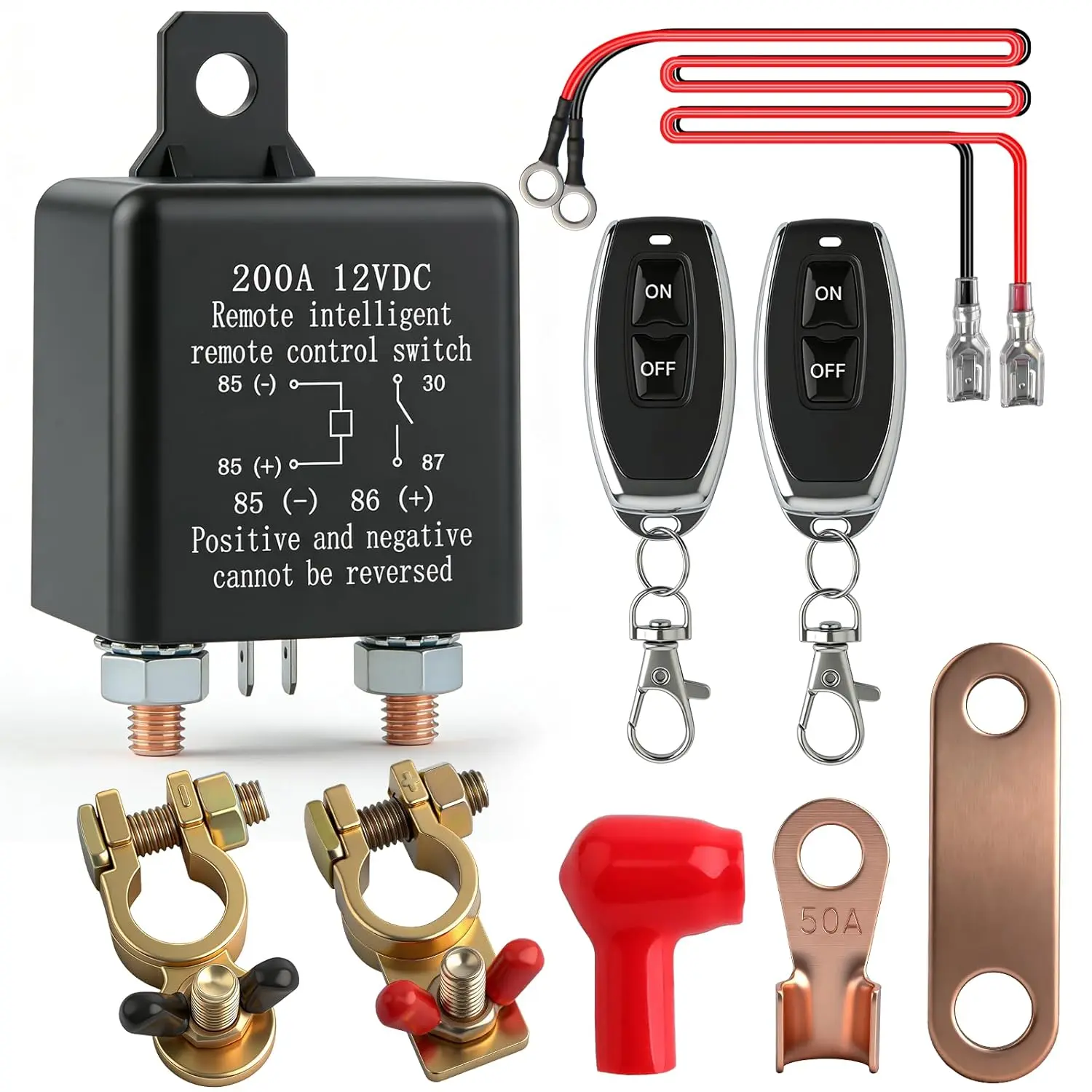 Remote Battery Disconnect Switch 12V, 200A Remote Control Battery Kill Switch, Anti Theft and Battery Drain Automatic Power Shut Off Switch for Car, Auto, ATV, Truck