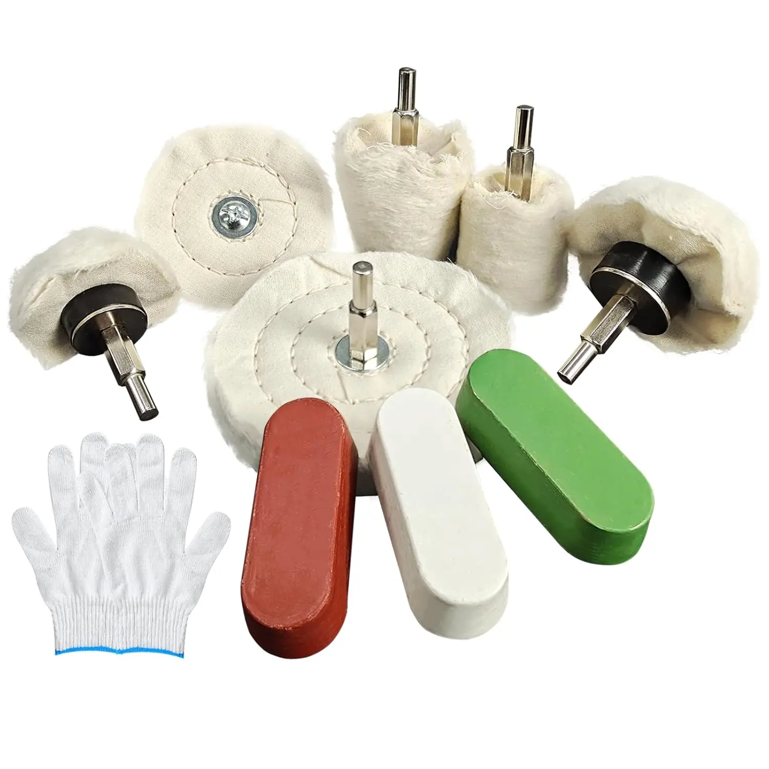 6 Drill Buffing Wheels and 3 Polishing Compounds, Multi-Specification Wheel Kit for Metal, Stainless Steel, , , Ceramic, Glass, and Other Surfaces
