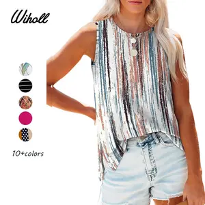 WIHOLL Womens Tank Tops Crewneck Loose Fit Basic Casual Summer Side Split Sleeveless Shirts