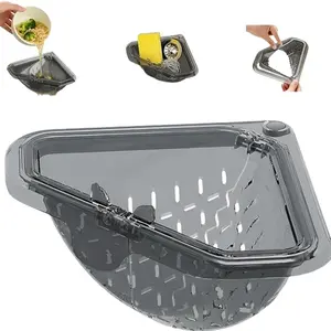 Magnetic Triangle Drain Rack, Kitchen Sink Filter Basket, Anti-Clog Sponge Holder, Hanging Fruit Vegetable Food Washing Tray