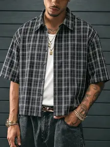 Men's Casual Plaid Collared Short Sleeve Shirt, Loose Fit, Versatile Streetwear, Ideal for Daily Commute, Travel, Weekend Gatherings