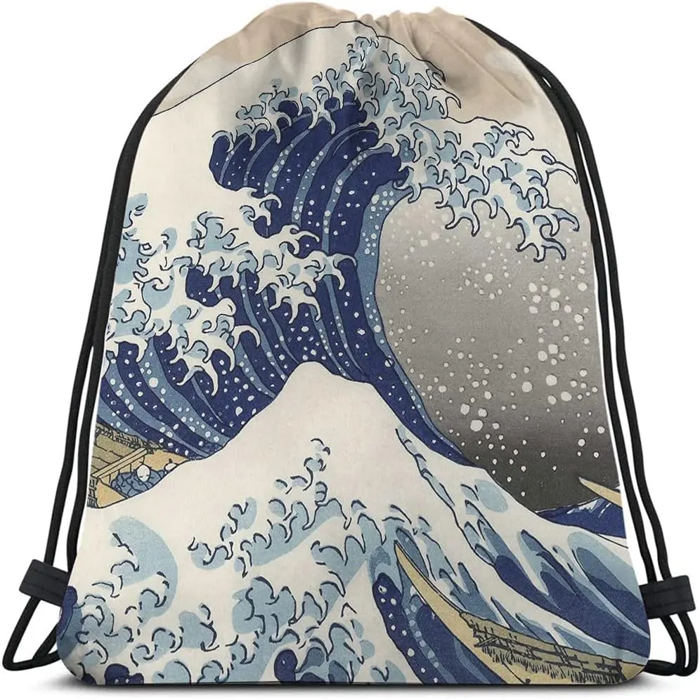 Style Wave Drawstring Backpack Bag The  Wave Off Kanagawa  Series  Power Magic  Gym Sack Drawstring Bag String Bag Yoga Bag for Men Women