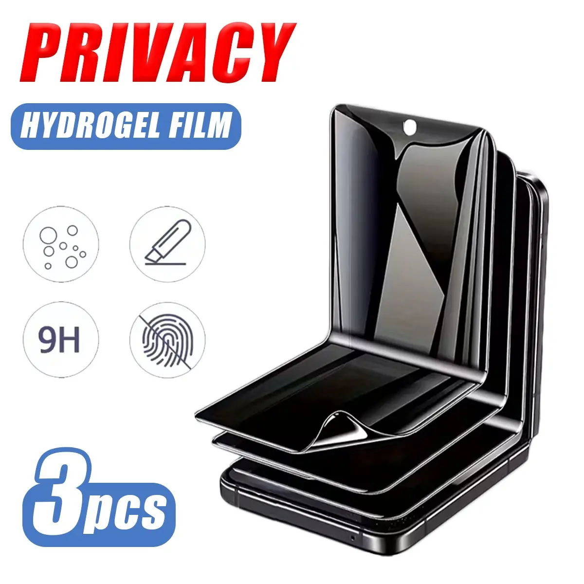 3pc Privacy Hydrogel Protective Screen Protector for Galaxy Zflip 7/7se/6/5/4/3, Foldable, Anti-Scratch, Bubble-Free, High Flexibility, Protective Privacy Film, Smartphone Accessories