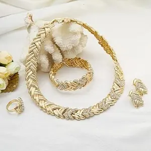 Fashion Crystal Jewelry Set Gold Plated Jewelry Weddings Dubai Gold Necklace Earrings Set Gift