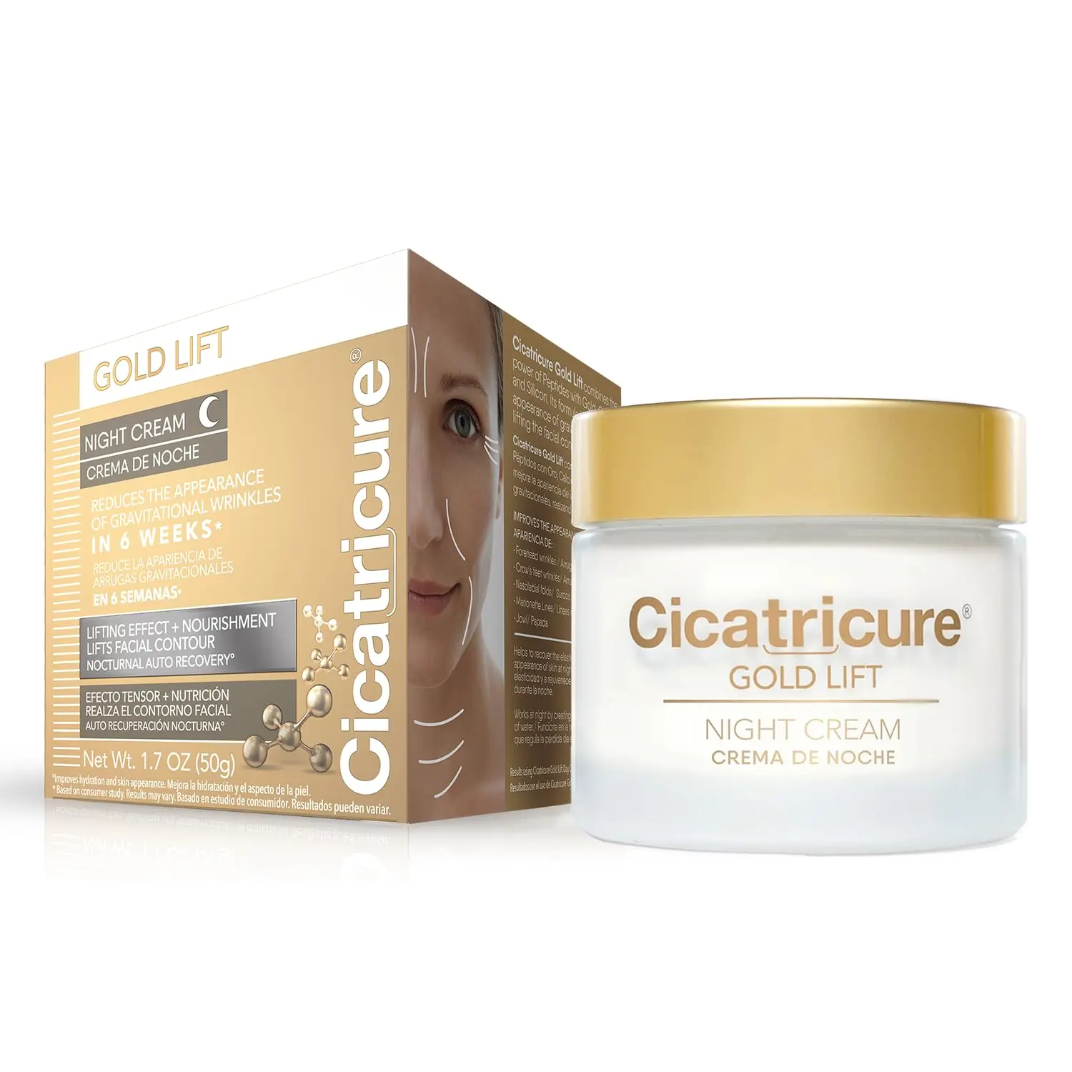 Cicatricure Gold Lift Anti-Aging Night Cream with Peptides, Gold & Calcium, Silky Face Moisturizer for Lifting, Firming and a Radiant, Brightening Effect, Lightweight, Moisturizers, Uv