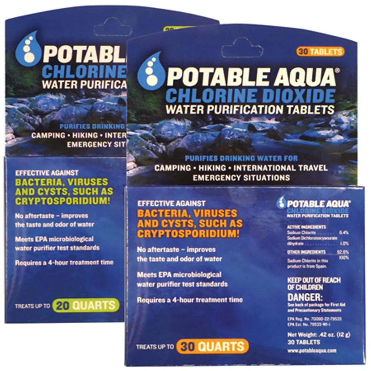 212 MAIN Potable Aqua Chlorine Dioxide Tablets - 30-Pack Water Purification Tablets for Safe Drinking, Kills Pathogens
