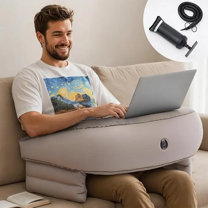 Ergonomic Inflatable Portable Lap Pillow Desk, 1-Pack Large Soft Cushion for Gaming, Reading on Bed, Inflatable And Portable