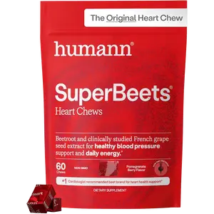 humanN SuperBeets Heart Chews, Beet Root Powder Support Energy Supplement, Nitric Oxide and Blood Pressure Support, Grape Seed Extract & Non-GMO, Heart Health, Pomegranate Berry Flavor, 60 Count