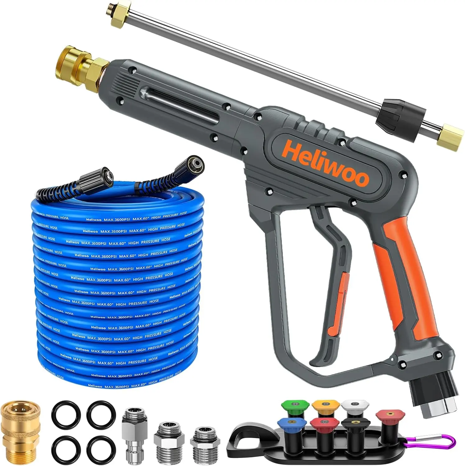 POHIR Heavy-Duty High-Pressure Industrial Pressure Washer Gun & Hose Tool Kit - 50 FT Hose, 3/8" Swivel Quick Connector Swivel Joint, 30" Extension Wand, 7 Nozzles, 5.5GPM, Accessory for Cars, Floors, Motorcycles