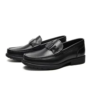 Classic style business casual leather shoes - men's horse-bit button square-toe loafers - one-piece British imported cowhide wedding shoes