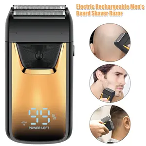 Men's Electric Shaver Trimmer Razor USB Recharge LED Display Hair Beard Shaving Machine Wet/Dry Reciprocating foil shaver kit Removable Cordless twin shaver men Brush Daily Gold Durable