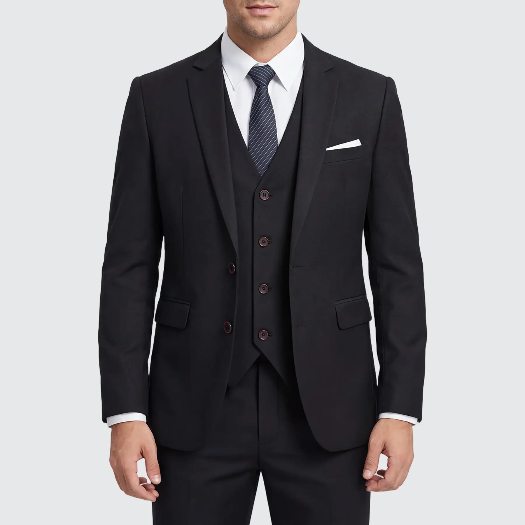 Men's Slim Fit 3-Piece Suit Set Solid 2-Button Business Wedding Jacket Vest Pants with 11 real Pockets three-piece Casual Groom classic Double-Breasted
