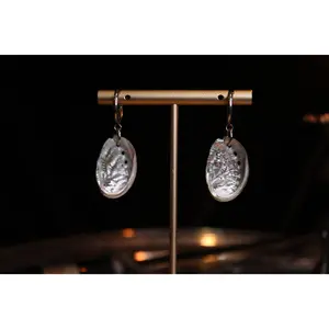 Abalone Shell Silver Huggie Hoop Earrings