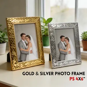 Cellular Design Photo Frame in Gold & Black and Silver &Black 4x6" Honeycomb Textured Plastic for Home Decor & Gifts - Lightweight