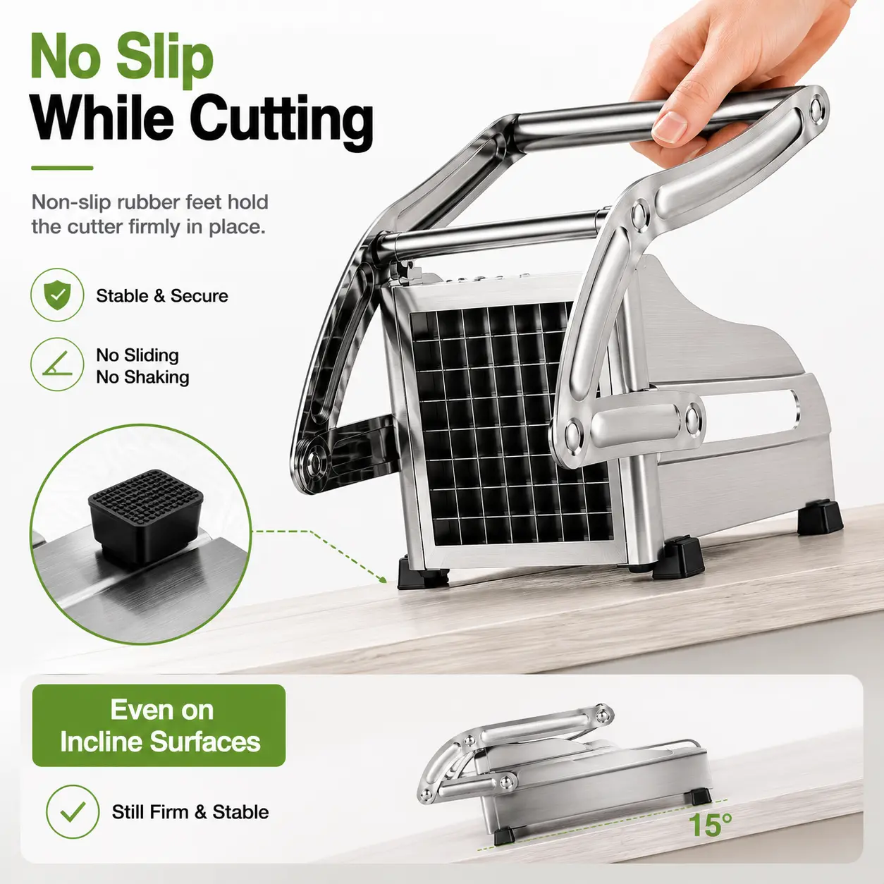 Durable Stainless Steel French Fry Cutter with Suction Cup Base, User-Friendly Vegetable Chopper for Potatoes, Cucumbers & Onions, Essential Kitchen Gadget for Home Cooks