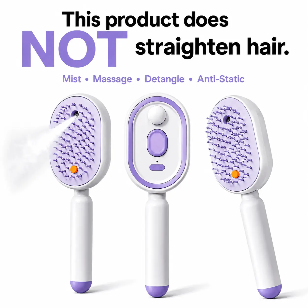 【Not straightened】Electric Spray Air Cushion Massage Comb, Self-Cleaning Anti-Tangle Hair Brush, Anti-Static Volumizing Scalp Massage Brush for Dry Frizzy Hair Care, No Essential Oil Included