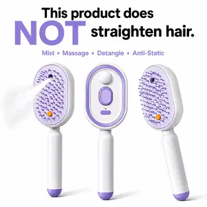 【Not straightened】Electric Spray Air Cushion Massage Comb, Self-Cleaning Anti-Tangle Hair Brush, Anti-Static Volumizing Scalp Massage Brush for Dry Frizzy Hair Care, No Essential Oil Included