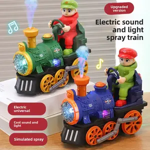 Vintage Steam Train Toy Electric Locomotive with Real Smoke Effect Music 360° Auto-Drive Kids Train Set LED Light Up Railway Toy for Boys Girls Age 3-8 light sound