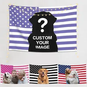 Tapestry  Tapestry Purple American flag background custom tapestry banner - Personalized custom wall background (with pictures) -unique gift   Cotton Decorative