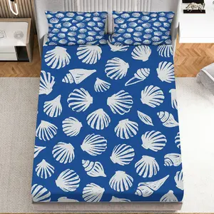 3Pcs Seashell Nautical Ocean Fitted sheet Three Piece Set (1*Fitted Sheet+2*Pillowcases, Coreless), Summer theme, Coastal Decor Bedding Set, Mattress protector Soft, Breathable