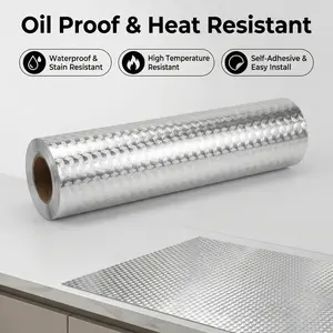 Heat Resistant Oil Proof Kitchen Wallpaper, Self-Adhesive Aluminum Foil Stickers, Waterproof Moisture Proof Stove Backsplash Decals, Thickened Heat Resistant Vinyl Roll for Cabinet, Stove, Range Hood