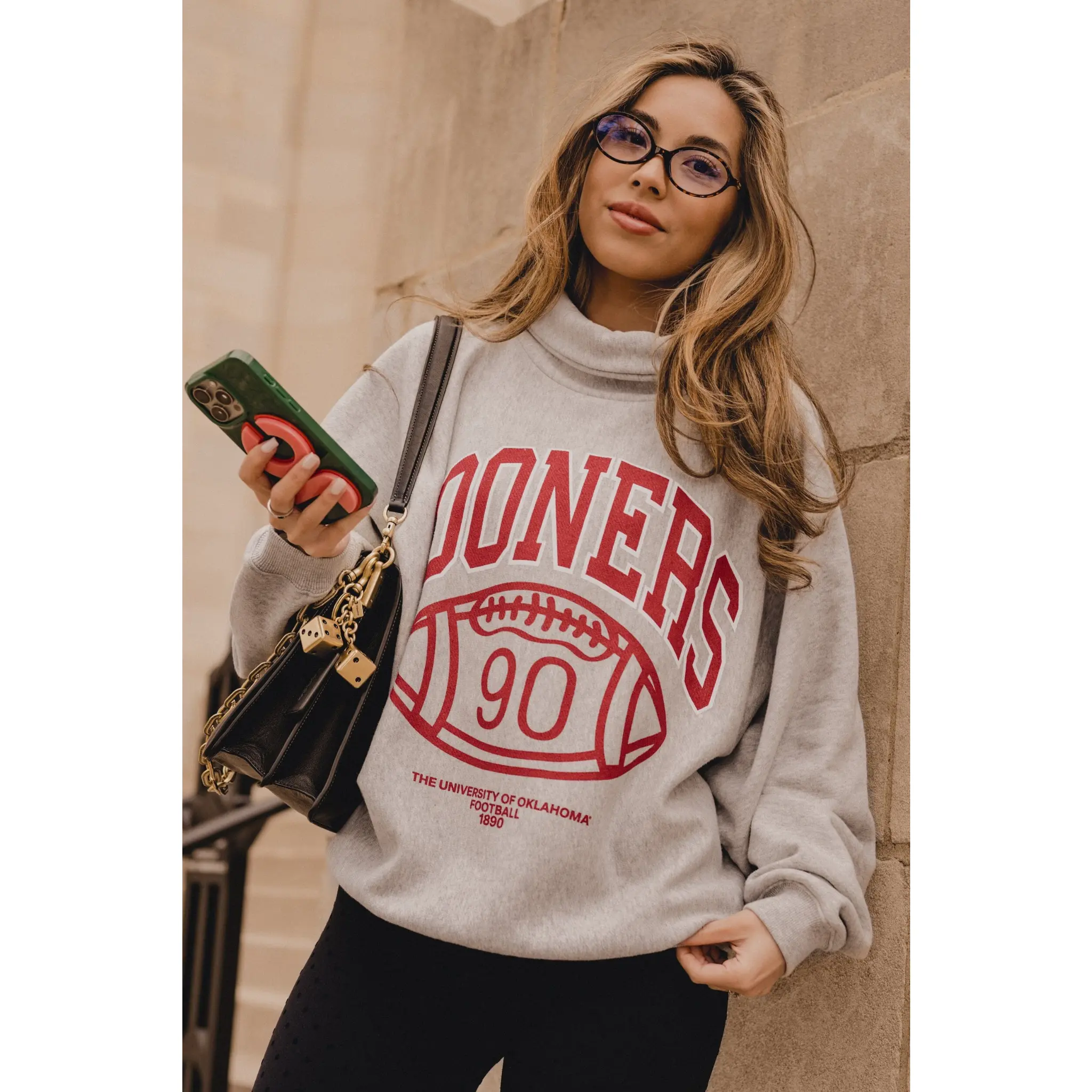 LivyLu: OU Sooners Campus Classic Roll Neck Sweatshirt in Grey