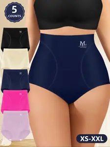 5-Pack MEIYATING Women's High-Waist Shapewear Briefs, Ice Silk Seamless Triangle Panties, Comfortable Fit, Summer Thin, Premium Quality, Underwear