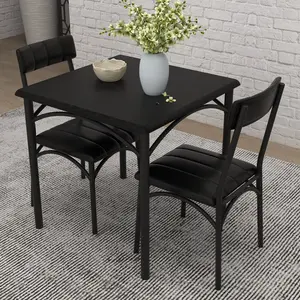 OUTGOODS Contemporary 3-Piece Dining Table Set for 2 – Space-Saving Rectangular Metal and Wood Kitchen Table with 2 Upholstered Cushion Chairs – Perfect for Apartments or Small Spaces