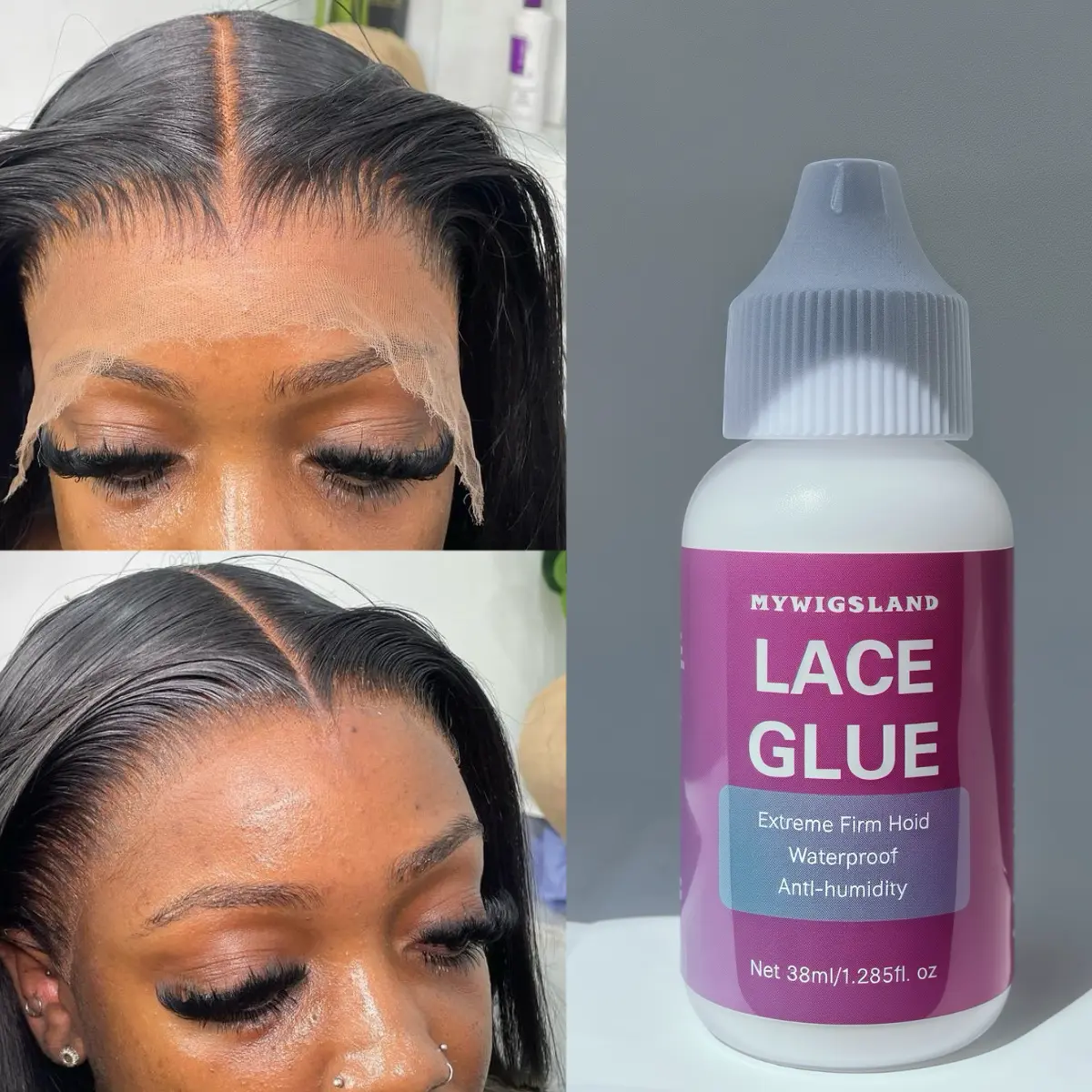 mywigsland Extreme Hold Lace Wig Glue, Waterproof Liquid Adhesive for an Invisible, Secure Bond, Unisex Hair Bonding Glue, Active Situations, Rain/Weather, Clear-Drying, All-Day Wear, Residue-Free, Alcohol Free, Acrylic, 1-Pc Lace Glue