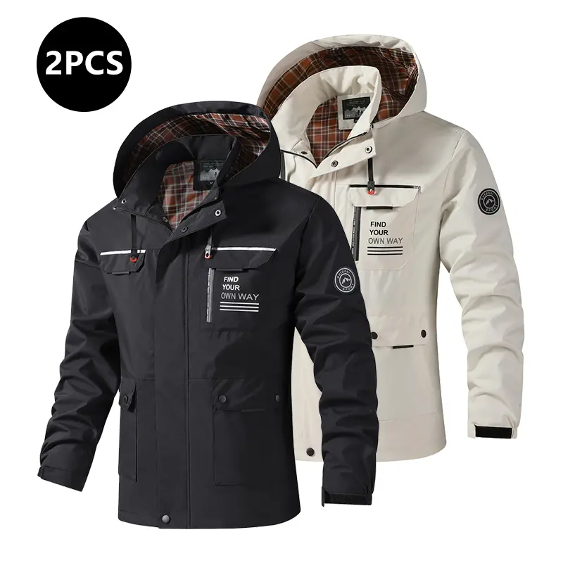 2-Pack Utility Hooded Jackets – Outdoor Windbreakers for outdoor excursions and commuting to work, serving as wind-resistant outer shells