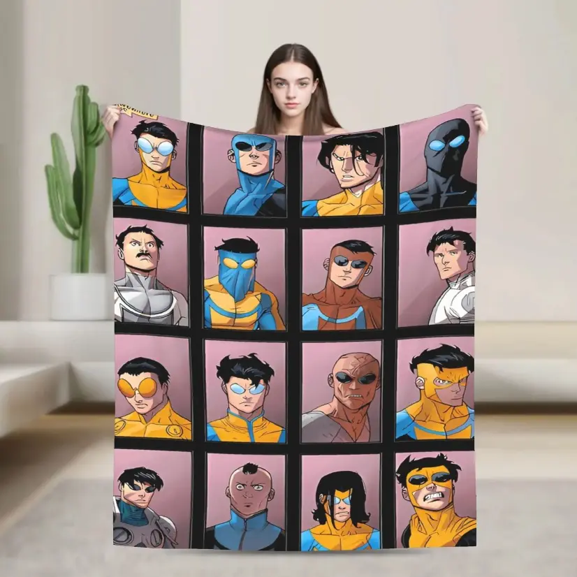 Invincible Variant Flannel Blanket Superhero Multiverse Machine Washable Super Soft Throw for Kids Adults Bed Sofa Birthday Gift