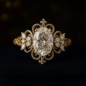 Vintage Victorian-Style Gold-Plated Ring with Oval-Cut Engagement Stone in Prong Setting Sparkling Facets for Unique Luxury