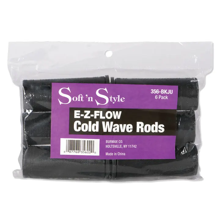 Jumbo Perm Rods - 6-Pack 1.25 in Vented Black Cold Wave Rods, Textured Rollers for Loose Waves & Even Product Distribution, Haircare, Black Jumbo Cold Wave Rods