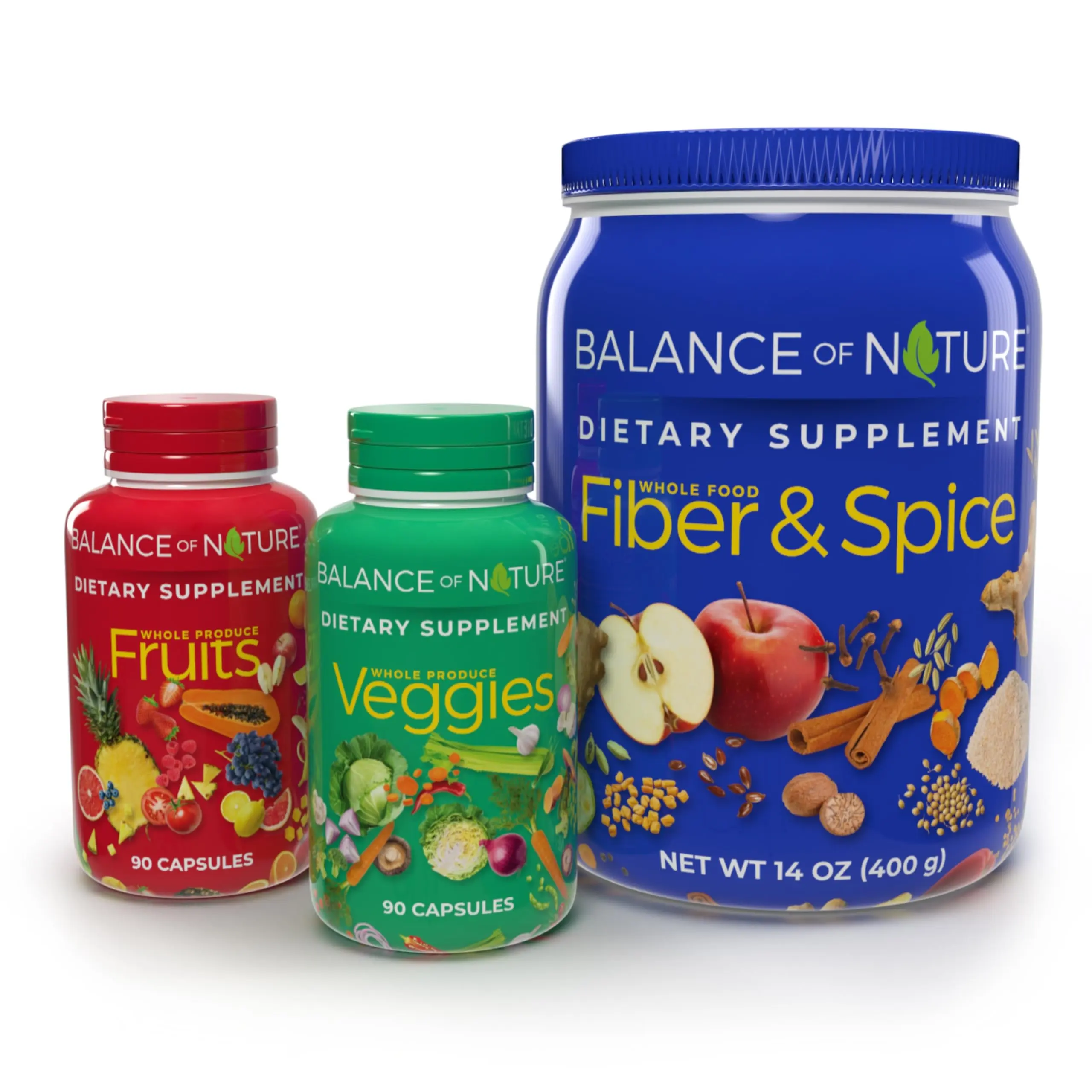 Balance of Nature Whole Health System - Whole Food Fruits & Veggies and Fiber & Spice Supplements - 30 Servings Each Healthcare Dietary
