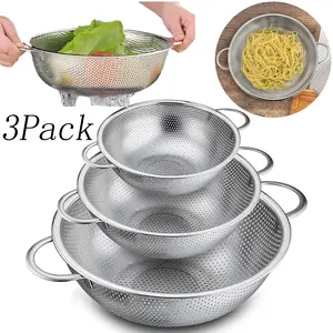 3 Pack Stainless Steel Colander,Micro-Perforated Colanders Strainers with Handle,Food Strainer,for Fruits,Vegetables