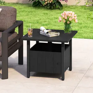 COSTWAY - Outdoor Side Table with 1.89" Umbrella Hole Patio Umbrella Table Base Stand-Black