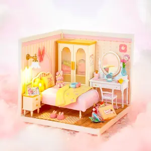 Rolife DIY Miniature Dollhouse Kit Super Store Series Plastic Building Blocks Kits Mini Dollhouse Craft Hobby Kids Playhouse Pretend Play Set（Lovely Pink Bedroom)