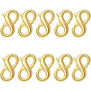 Double Opening Lobster Clasps, Jewelry Clasps Set, Gold and Silver, for DIY Necklace Bracelet (10pcs Golden)