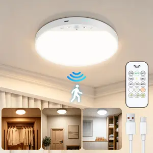 Rechargeable Motion Sensor Ceiling Lighting, Magnetic Wireless Ceiling LED Light with Remote Control - Dimmable & Color Changing, No Wiring Battery Operated for kitchen, bedroom,Closet, Under Cabinet ,Bathroom, kitch,Hallway, Pantry, Shower, 1-Pack