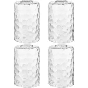 Hammered Lip-less Glass Lamp Shade, Cylindrical Light Cover with Fitter Opening, Replacement for Chandelier, Pendant, Bathroom Vanity Light, 4 count