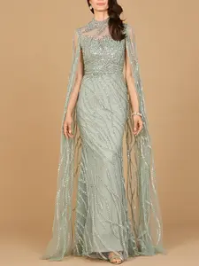 High Neck Gown with Long Cape Sleeves