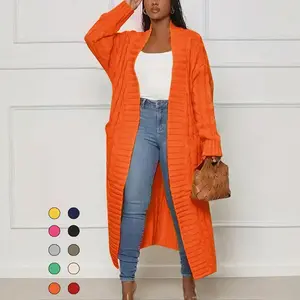 Women’s longline cardigan with drop shoulders, textured solid color, pockets, and an open front; casual knitwear for fall and winter; women’s knit clothing for daily wear; baggy women’s cardigans; womenswear; casual knit top